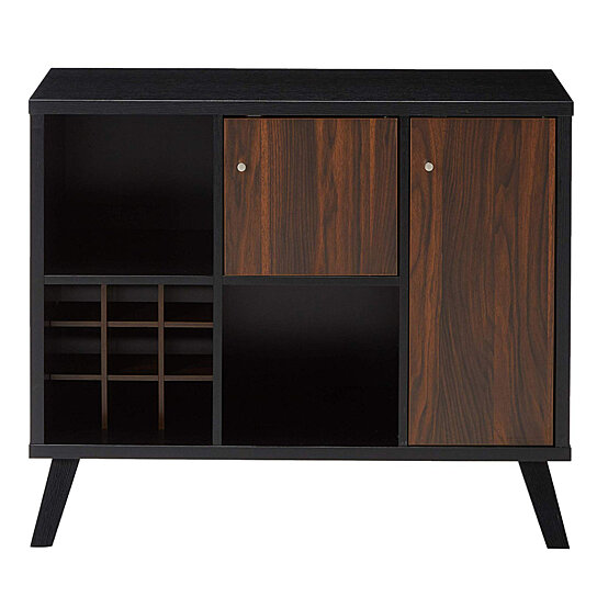 Buy Wooden Wine Bar Storage Cabinet With 2 Door Cabinet And Storage Cubes Black And Brown By Benzara Inc On Dot Bo