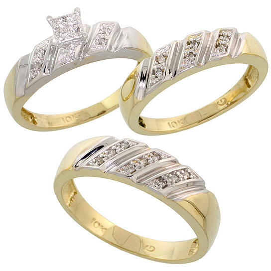 Buy 10k Yellow Gold Diamond Trio Engagement Wedding Ring ...