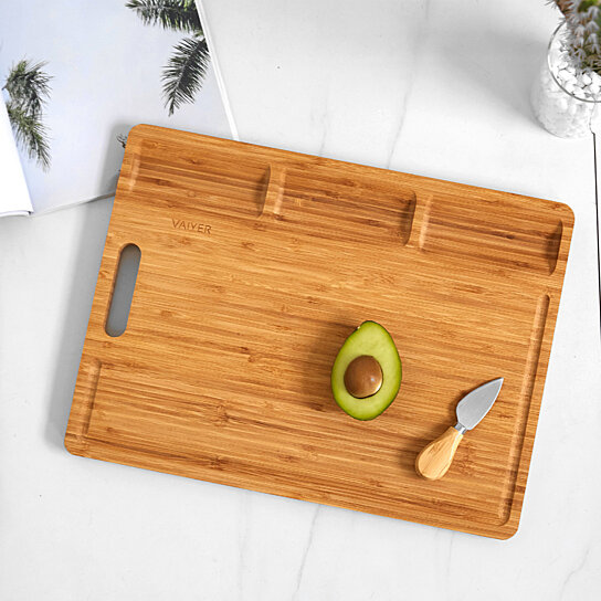 Buy Vaiyer Bamboo Wood Cutting Board For Kitchen With 3 Built In Compartments And Juice Grooves 