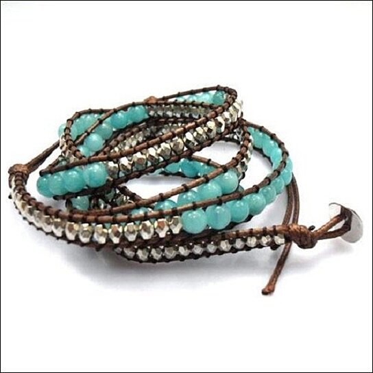 Buy Izla Latina's Beaded Jade Wrap Bracelet in Aqua/Silver by Izla