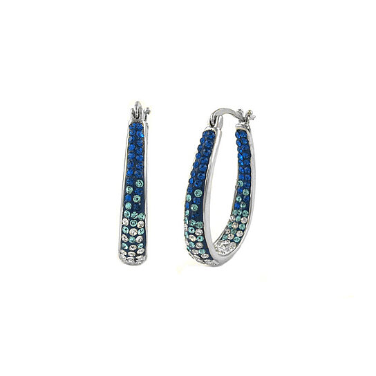 Montana Blue Graduated Swarovski Elements Crystal Hoops in 18Kt White Gold