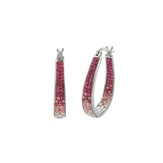 18k White Gold Hoops With Pink Ombre Swarovski Crystals