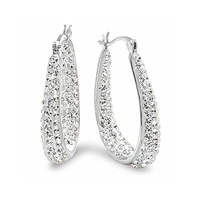 18K White Gold & Swarovski Element Crystal Hoop Earrings