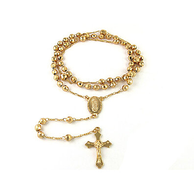18K Gold Plated Diamond Cut Rosary Necklace
