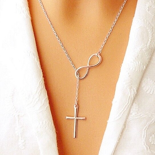 Silver or Gold Infinity Cross Necklace 