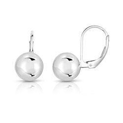 Solid Sterling Silver 8mm Leverback Ball Earrings