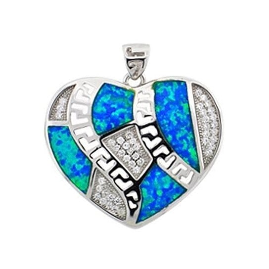 Greek Key Blue Opal .925 Sterling Silver Pendant